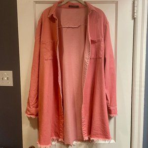 Zilcremo Women's Plus 2xl Denim Rose Pink Oversized Shacket